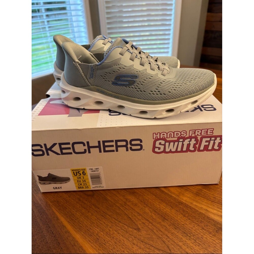 Skechers Hands Free Gray Blue Swift Fit Glide Lite Slip In Athletic Shoes Size 6